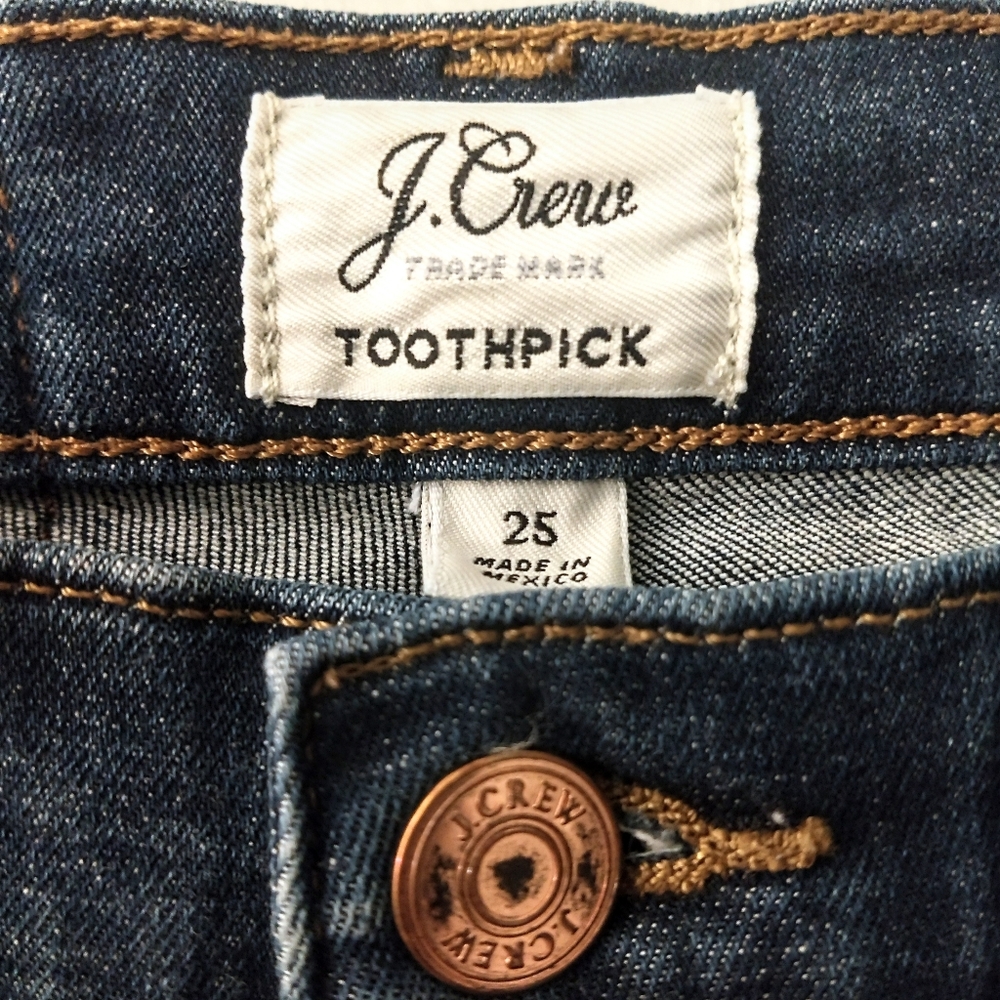 Like-New! J. Crew Blue Wash Denim Toothpick Skinny Jeans Size 25 - Picture 3 of 5